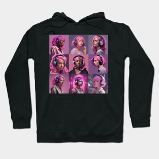 Pink haired ladies with purple headphones Hoodie